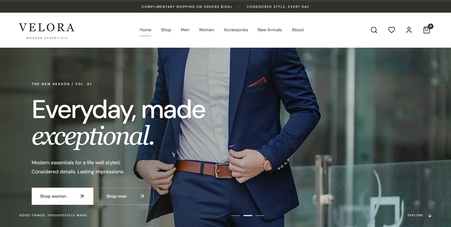 Velora E-Commerce website example